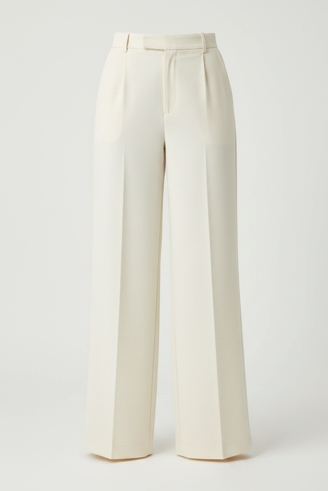Pantalon Chino Écru Taille Haute Large Élégant - Beige Gabardine - vue 3