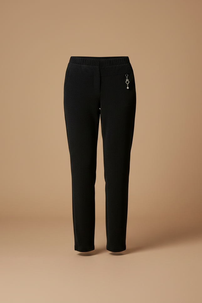 Pantalon Chino Noir Côtelé Droit Décontracté Femme - Cordé - vue 3