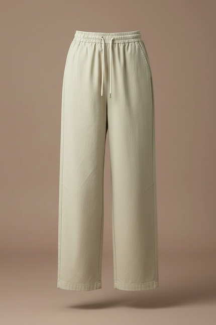 Pantalon Chino Ample Décontracté Cordon Beige Femme - Gabardine - vue 3