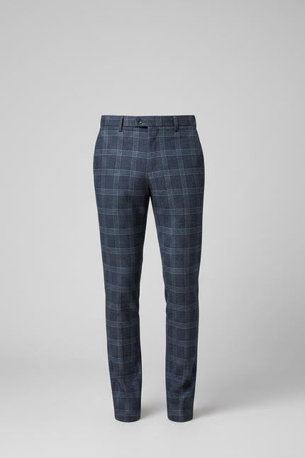 Pantalon Chino Carreaux Bleu Marine Slim Élégant - Laine - vue 3