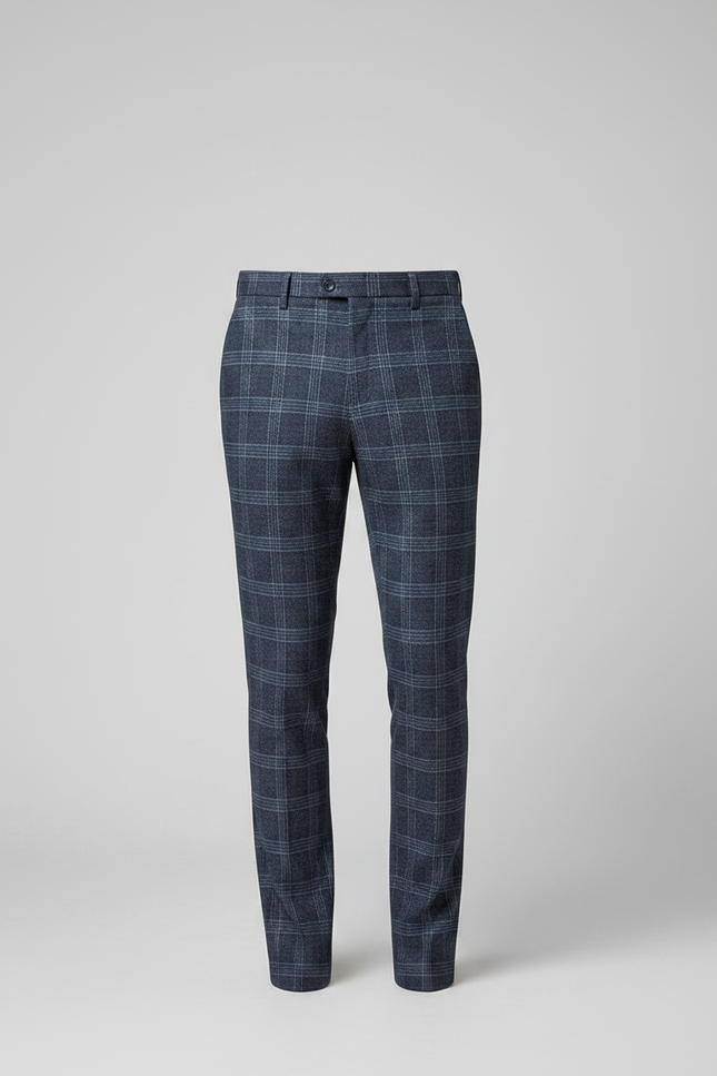 Pantalon Chino Carreaux Bleu Marine Slim Élégant - Laine - vue 3