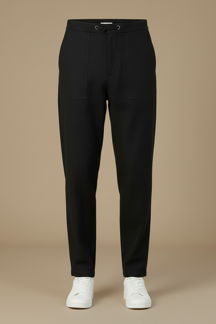 Pantalon Chino Noir Ample Coton Décontracté Homme Cordon - vue 3
