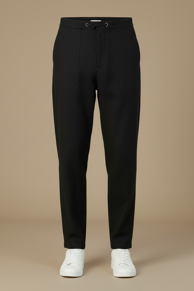 Pantalon Chino Noir Ample Coton Décontracté Homme Cordon - vue 3