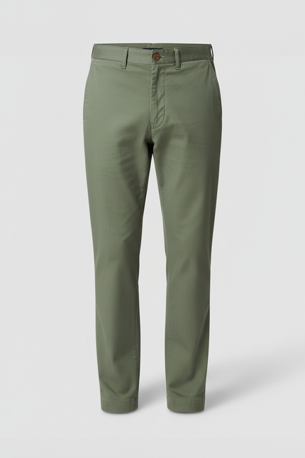 Pantalon Chino Vert Olive Coton Coupe Droite Homme - Kaki - vue 3