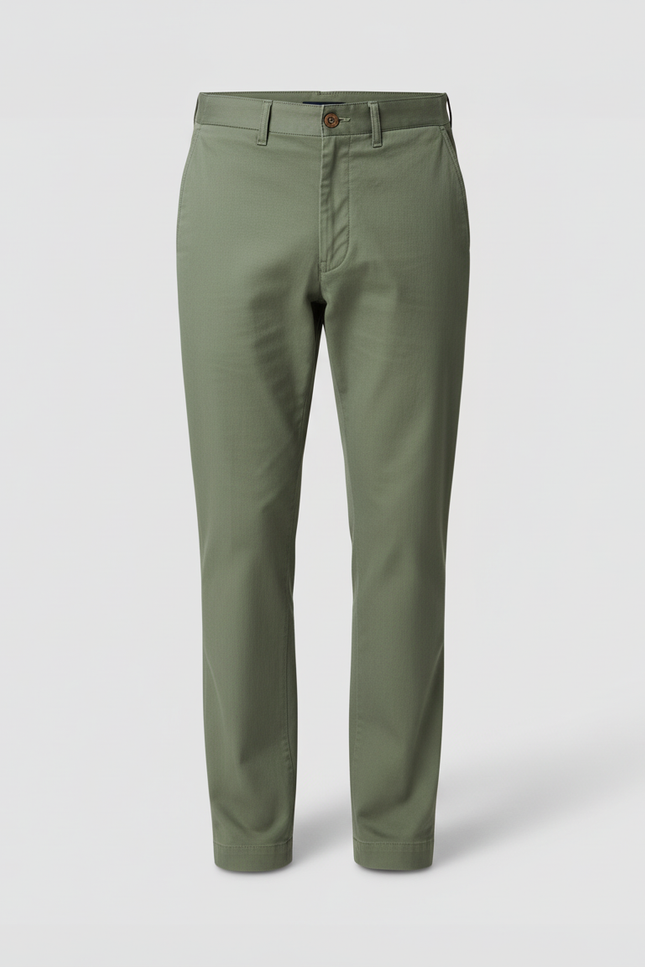 Pantalon Chino Vert Olive Coton Coupe Droite Homme - Kaki - vue 3