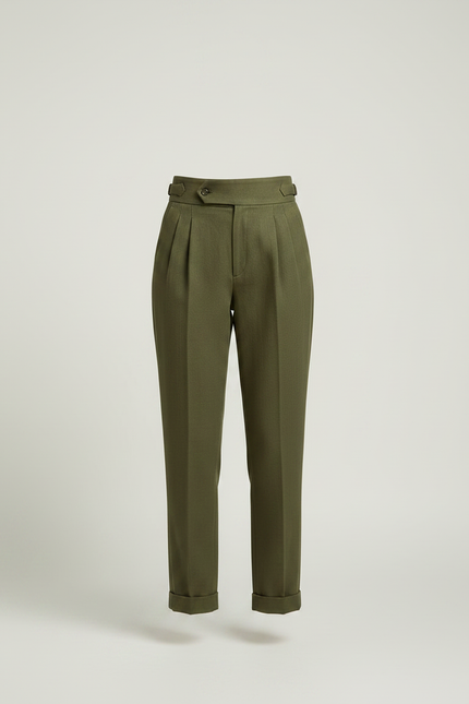Pantalon Chino Vert Olive Plissé Ample Femme - Kaki Laine - vue 3