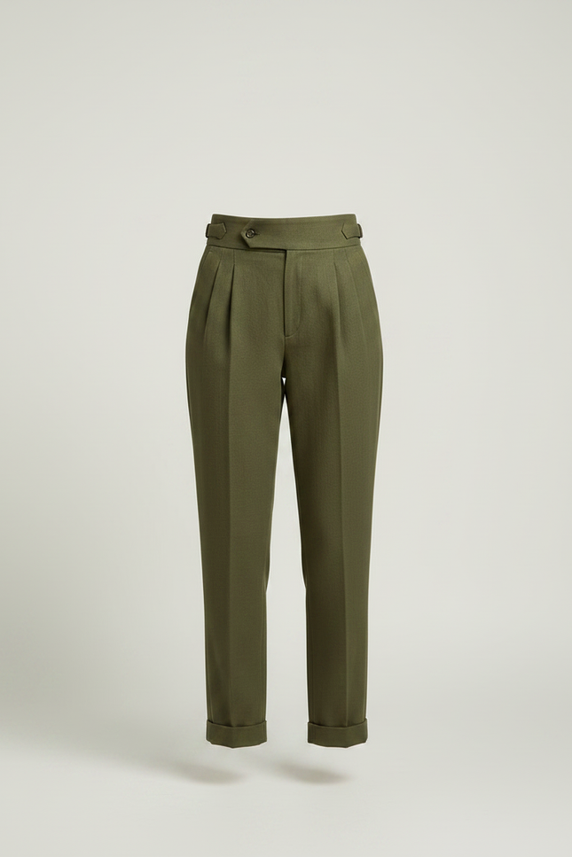Pantalon Chino Vert Olive Plissé Ample Femme - Kaki Laine - vue 3