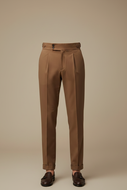 Pantalon Chino Marron Plissé Taille Haute Élégant Homme - Gabardine - vue 3
