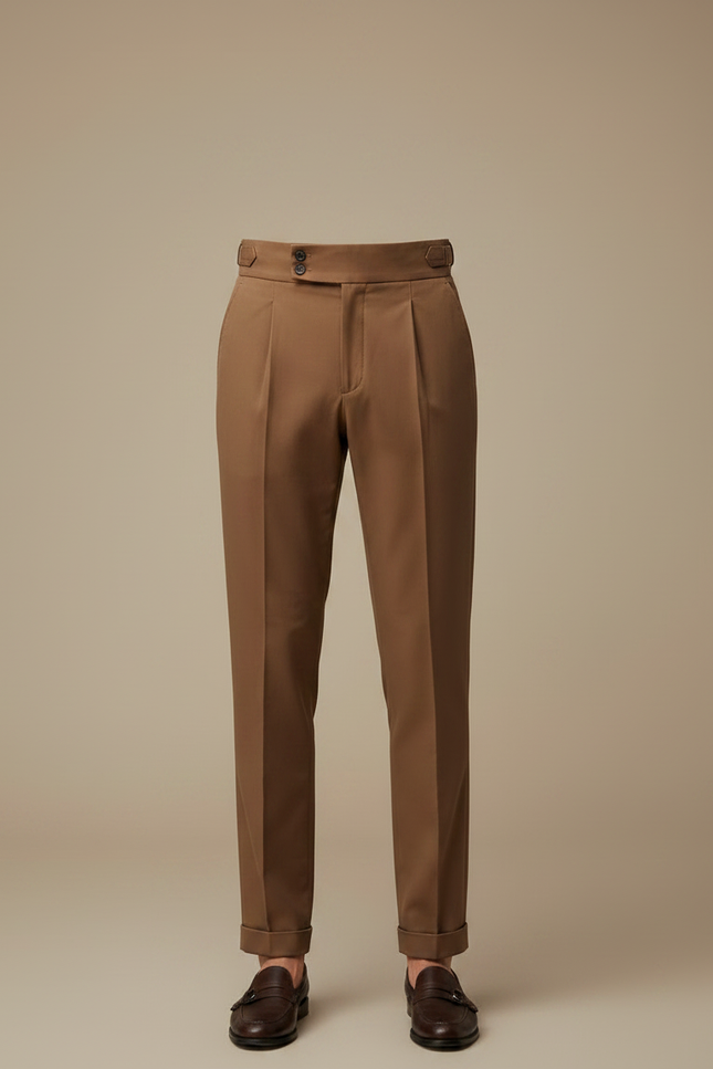 Pantalon Chino Marron Plissé Taille Haute Élégant Homme - Gabardine - vue 3