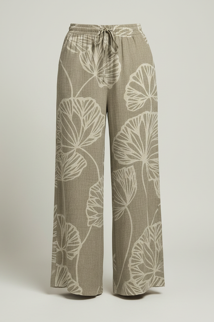 Pantalon Chino Large Imprimé Floral Beige Fluide - Kaki Lin - vue 3