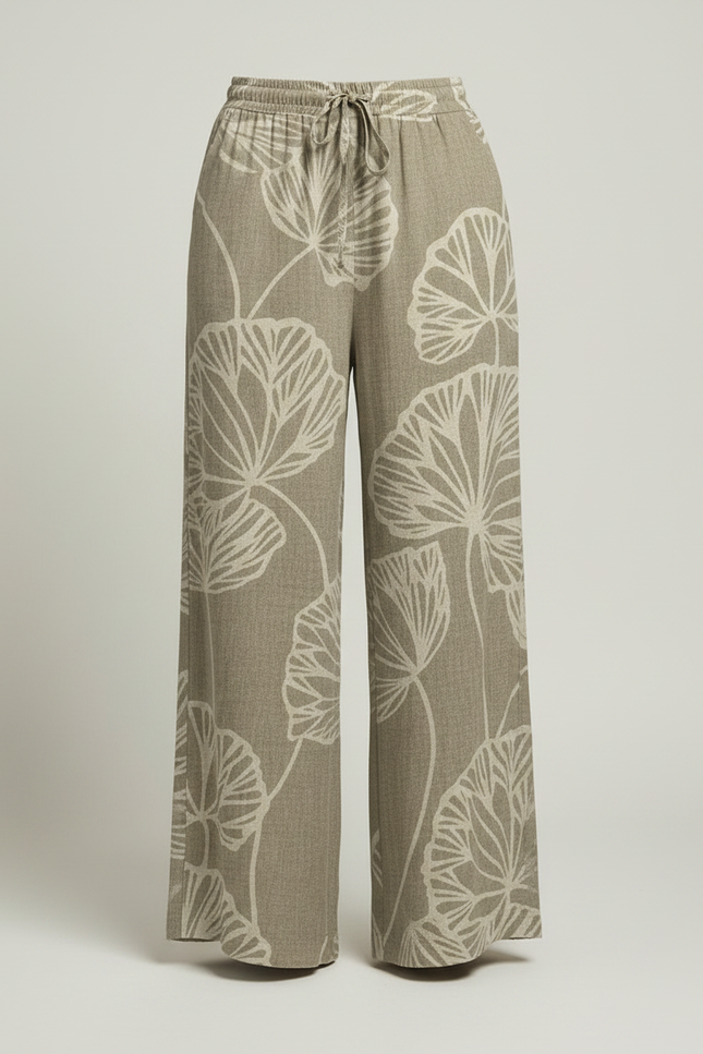 Pantalon Chino Large Imprimé Floral Beige Fluide - Kaki Lin - vue 3