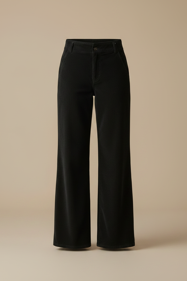 Pantalon Chino Noir Côtelé Ample Femme Décontracté - Cordé - vue 3