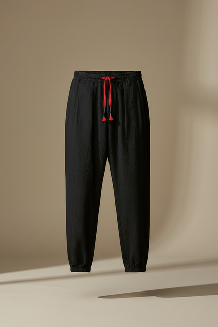Pantalon Chino Noir Ample Lin Coton Décontracté - vue 3