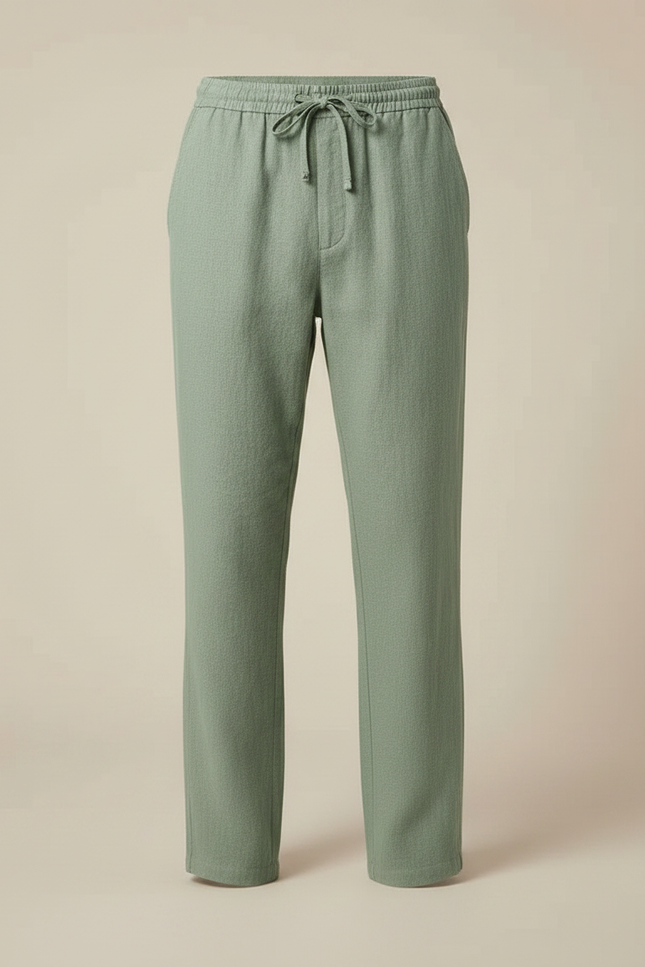 Pantalon Chino Vert Cordon Lin Ample Homme Décontracté - vue 3