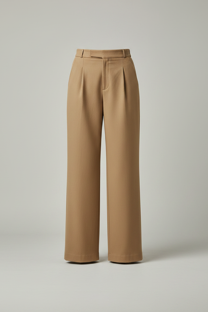 Pantalon Chino Camel Taille Haute Ample Élégant - Gabardine - vue 3