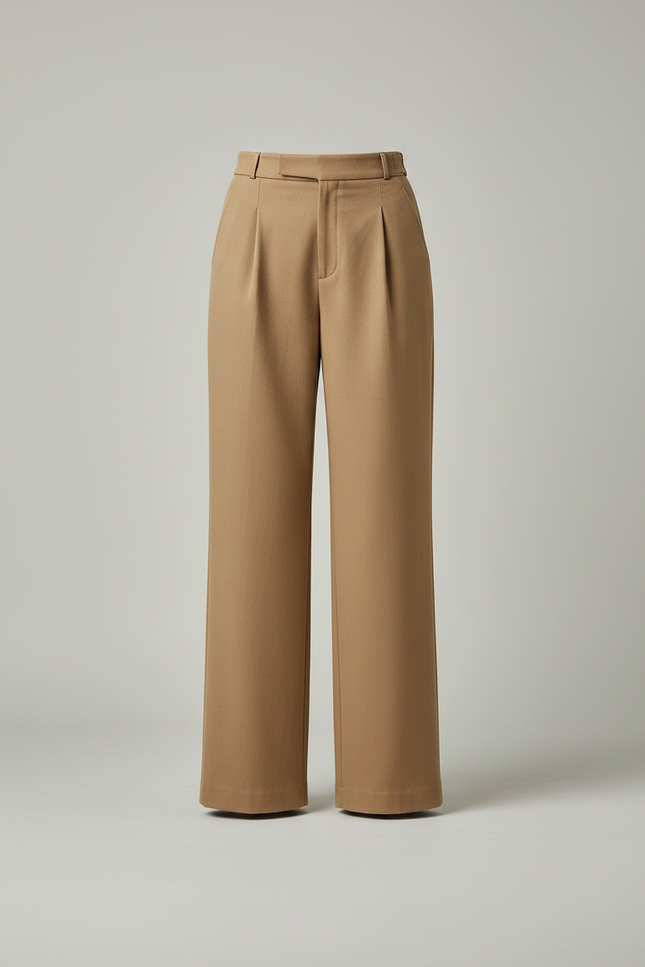 Pantalon Chino Camel Taille Haute Ample Élégant - Gabardine - vue 3