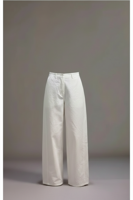 Pantalon Chino Blanc Coton Ample Décontracté Femme - vue 3