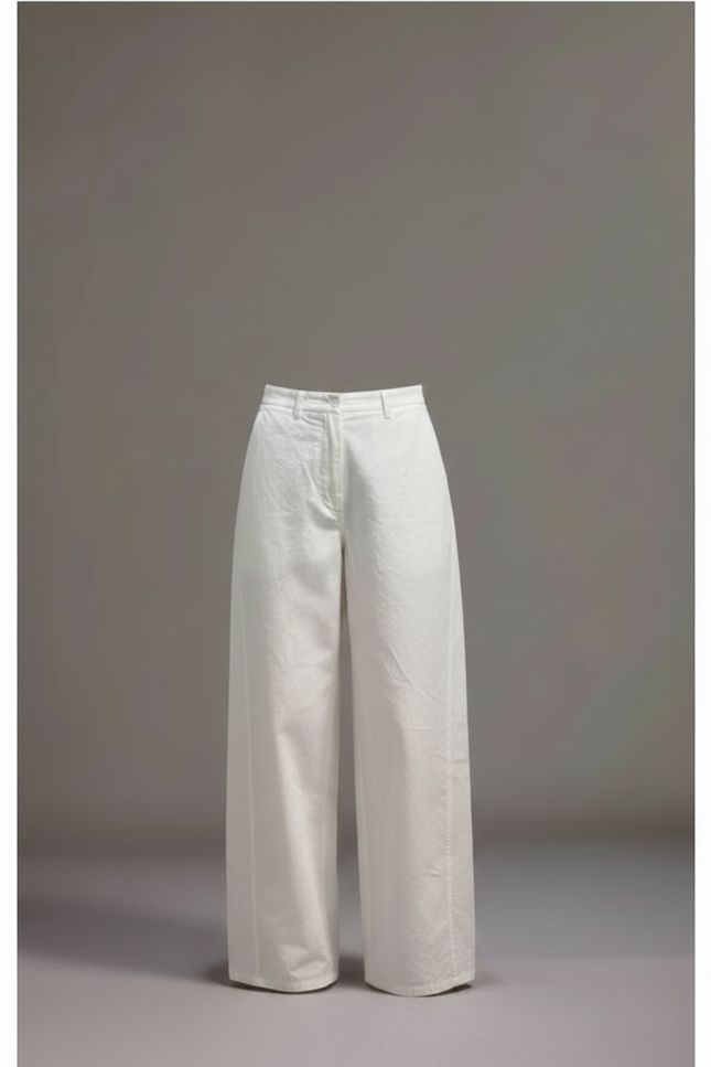 Pantalon Chino Blanc Coton Ample Décontracté Femme - vue 3