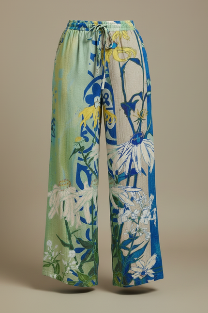 Pantalon Chino Large Imprimé Floral Fluide Coloré - Lin - vue 3