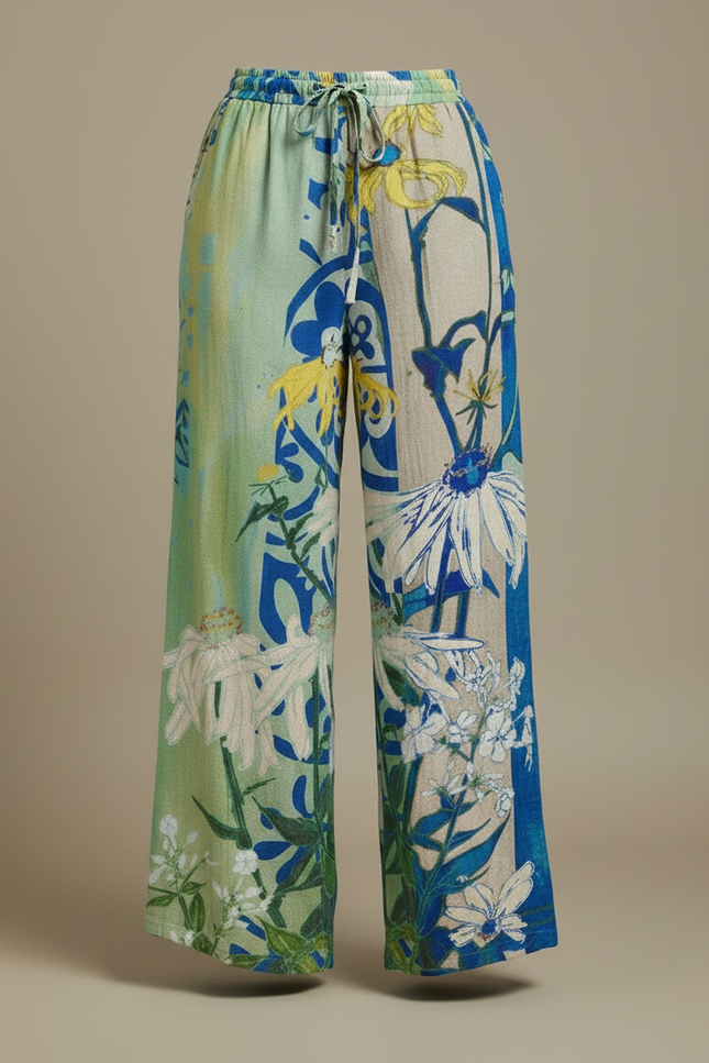 Pantalon Chino Large Imprimé Floral Fluide Coloré - Lin - vue 3