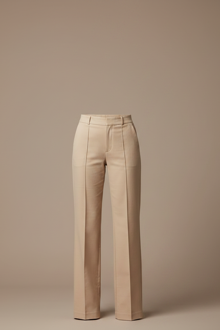 Pantalon Chino Beige Taille Haute Évasé Élégant - Gabardine - vue 3