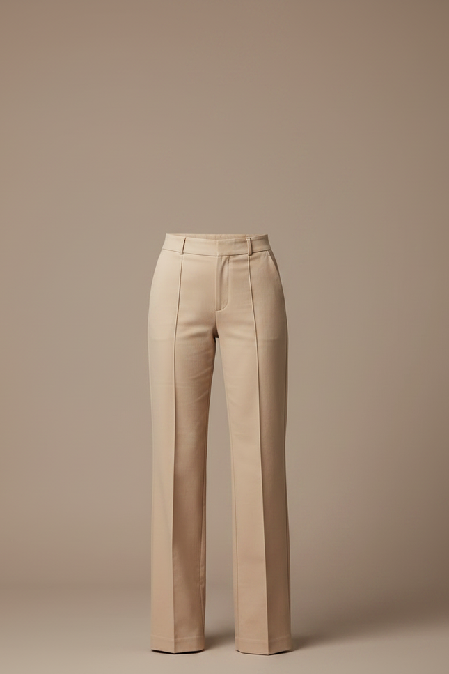 Pantalon Chino Beige Taille Haute Évasé Élégant - Gabardine - vue 3