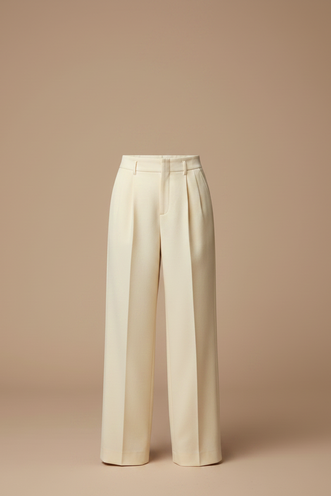 Pantalon Chino Crème Plissé Ample Droit Élégant - Beige Gabardine - vue 3