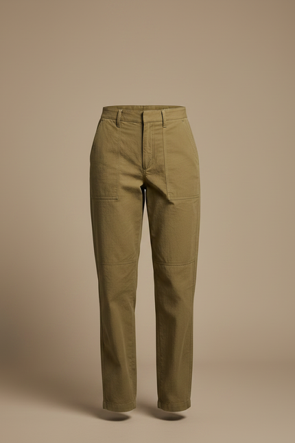 Pantalon Chino Vert Olive Cargo Décontracté Femme - Kaki Coton - vue 3