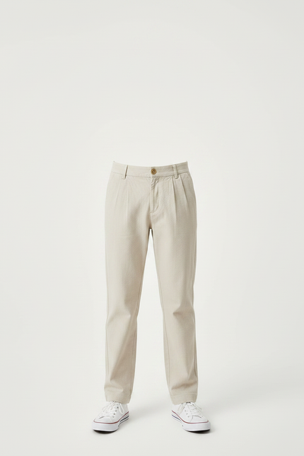 Pantalon Chino Beige Plissé Décontracté Homme Coton - vue 3