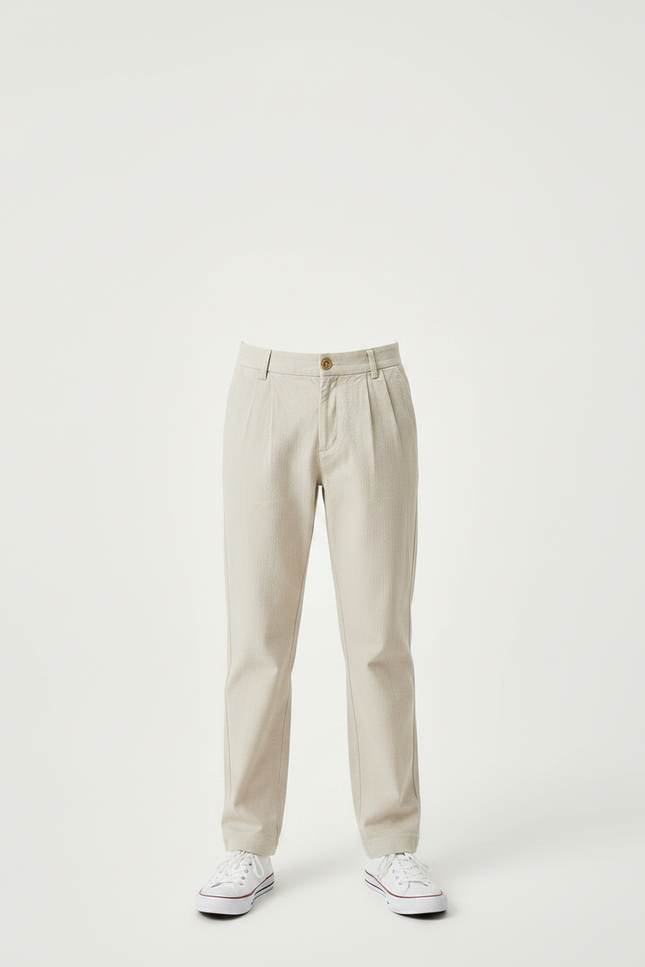 Pantalon Chino Beige Plissé Décontracté Homme Coton - vue 3