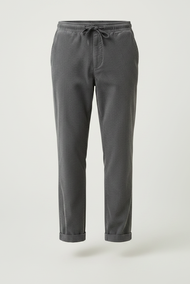 Pantalon Chino Gris Côtelé Droit Décontracté Homme - Cordé - vue 3