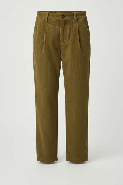 Pantalon Chino Côtelé Vert Olive Ample Enfant - Kaki Cordé - vue 3