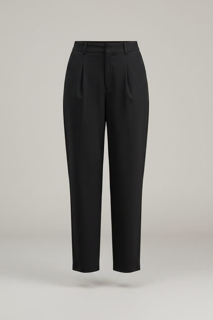 Pantalon Chino Noir Plissé Taille Haute Femme Fluide - Gabardine - vue 3