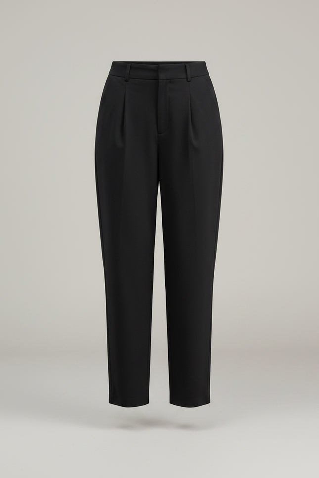 Pantalon Chino Noir Plissé Taille Haute Femme Fluide - Gabardine - vue 3