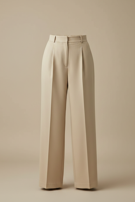 Pantalon Chino Beige Plissé Large Élégant Femme - Gabardine - vue 3