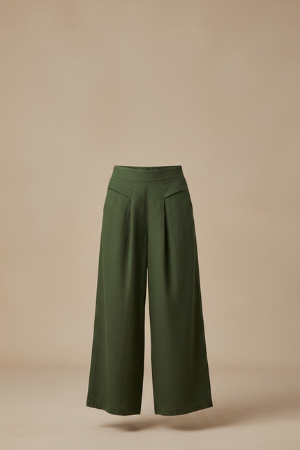 Pantalon Chino Vert Ample Fluide Décontracté Femme - Lin - vue 3