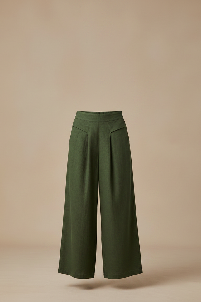 Pantalon Chino Vert Ample Fluide Décontracté Femme - Lin - vue 3