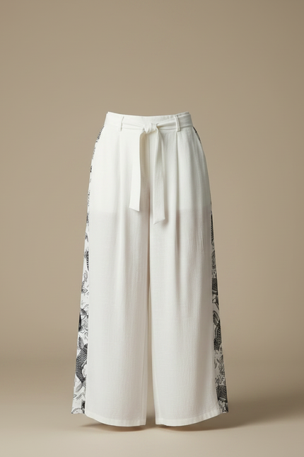 Pantalon Chino Blanc Ample Motif Ethnique Femme - Lin - vue 3
