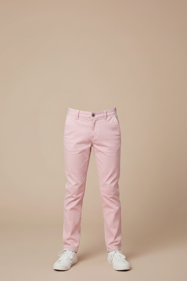 Pantalon Chino Rose Coton Slim Garçon Élégant - Gabardine - vue 3