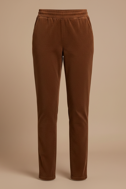 Pantalon Chino Marron Côtelé Slim Confortable Femme - Cordé - vue 3