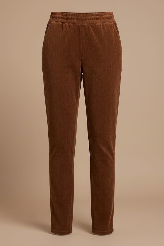 Pantalon Chino Marron Côtelé Slim Confortable Femme - Cordé - vue 3