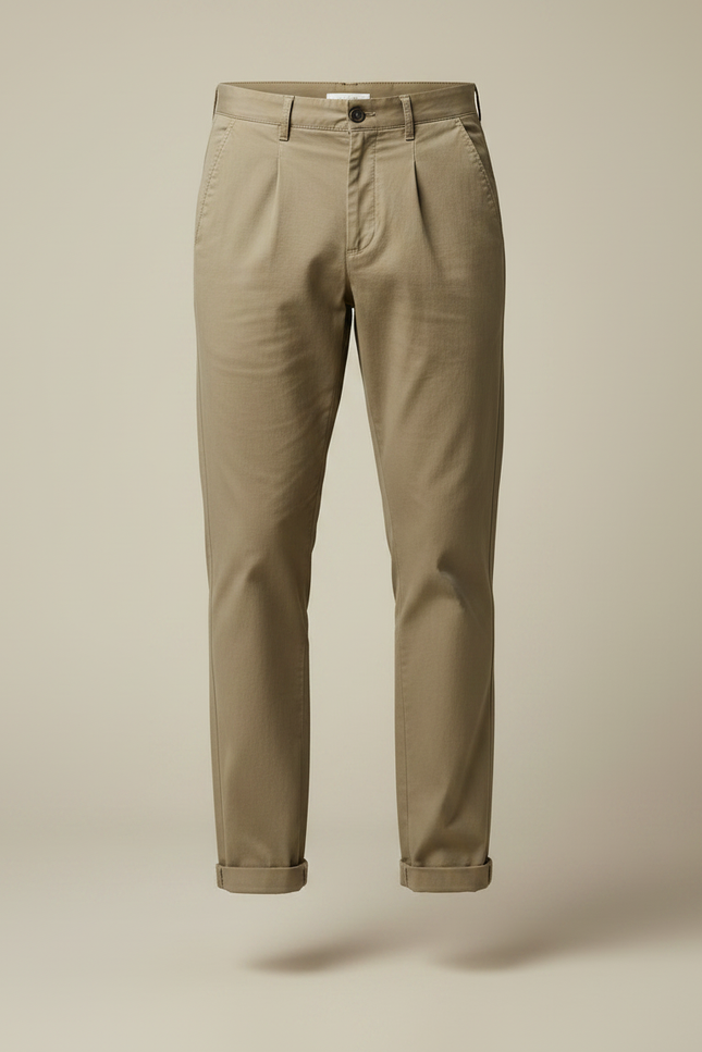 Pantalon Chino Kaki Coton Plissé Tapered Homme - vue 3