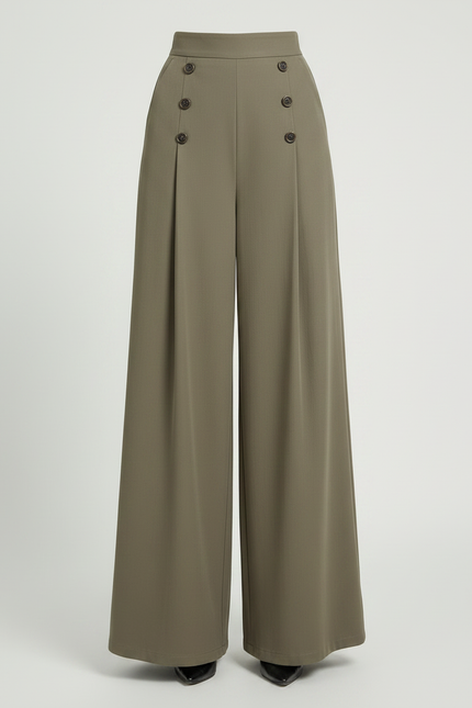 Pantalon Chino Vert Kaki Ample Boutons Fluide - Polyester - vue 3