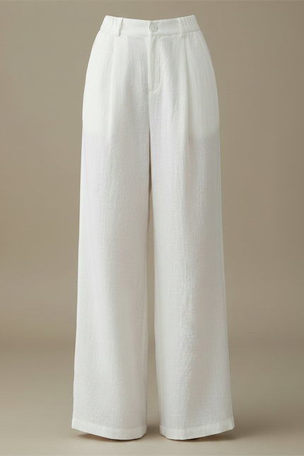 Pantalon Chino Blanc Lin Ample Droit Élégant Femme - vue 3