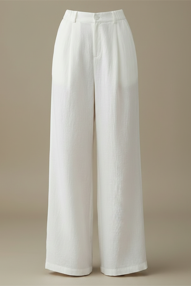Pantalon Chino Blanc Lin Ample Droit Élégant Femme - vue 3