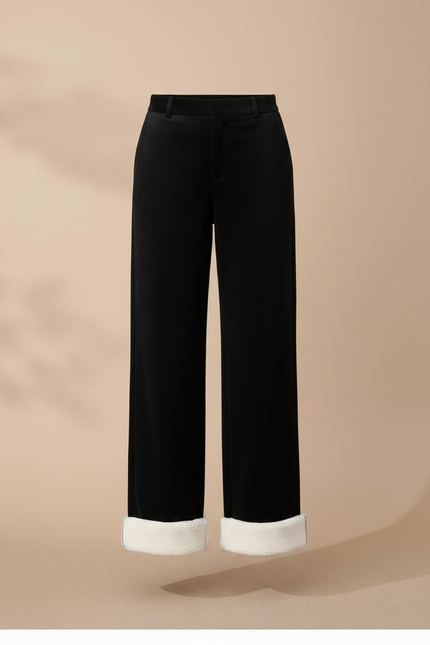 Pantalon Chino Noir Ample Doublé Polaire Femme - Velours - vue 3