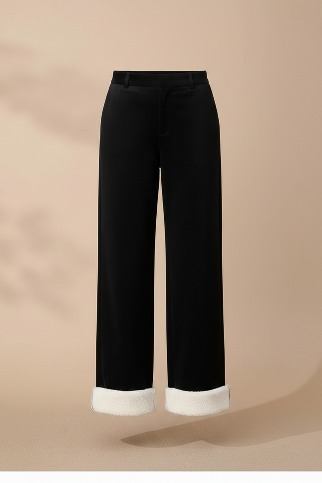 Pantalon Chino Noir Ample Doublé Polaire Femme - Velours - vue 3