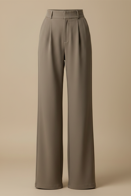 Pantalon Chino Gris Plissé Ample Taille Haute Femme - Kaki Polyester - vue 3