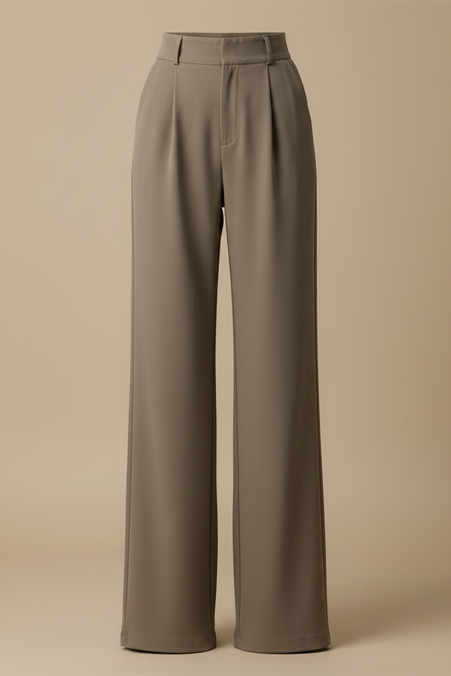 Pantalon Chino Gris Plissé Ample Taille Haute Femme - Kaki Polyester - vue 3