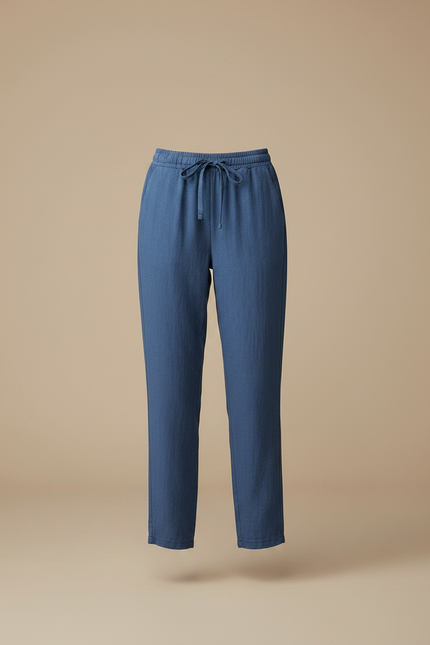 Pantalon Chino Femme Bleu Coton Lin Décontracté Ample - vue 3